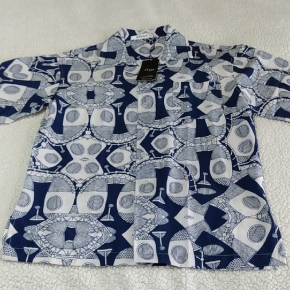APTRO Other - APTRO Mens Short Sleeve Button Up Shirt Blue White Abstract Print Size S